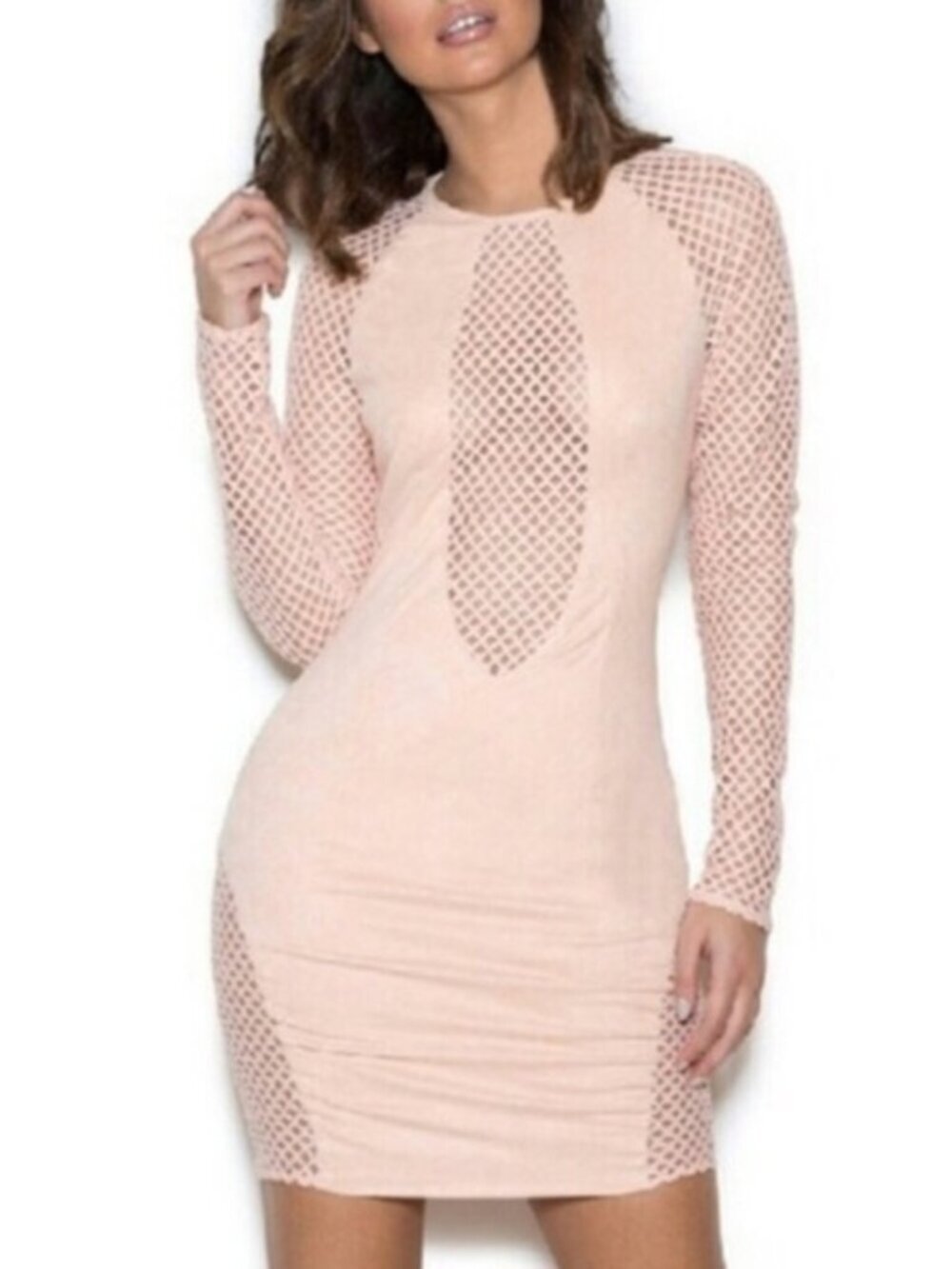 House of CB London Roc Mini Bodycon Dress Peach Mesh Party Night Out Size M